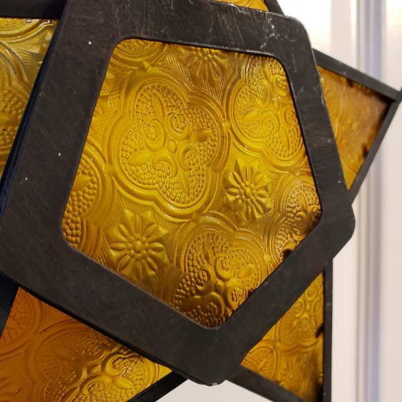 Moroccan Hanging Tealight Candle Lantern Yellow Glass Star - Picture 2 of 12